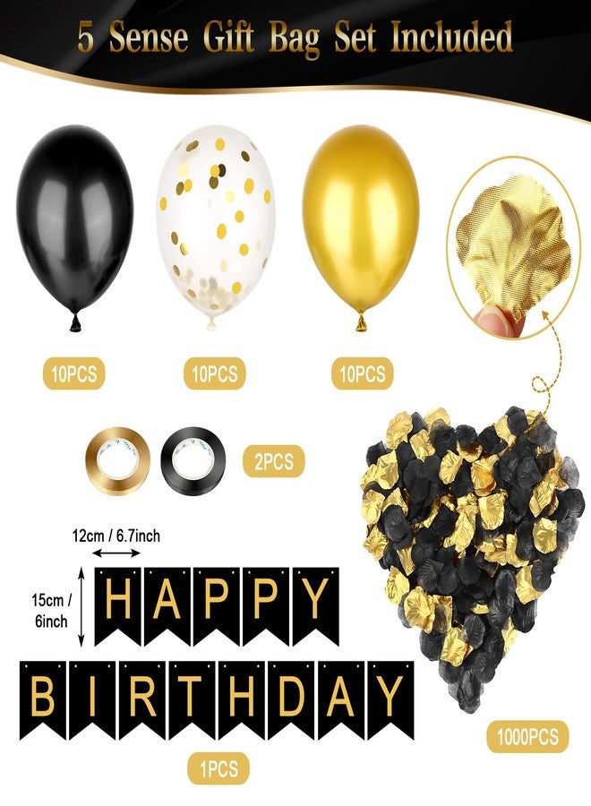 Draupnir 5 Senses Gift Bags for Him with Labels Party Decoration 5 Senses Gift Bags Comes with Birthday Decoration Rose Petals Happy Birthday Banner Balloons and Tissue Paper and Balloon Strap(Black Gold) - Image 3